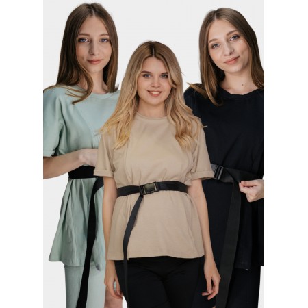 Комплект футболок оверсайз 3 шт для беременных с секретом для кормления Черная/Бежевая/Оливковая